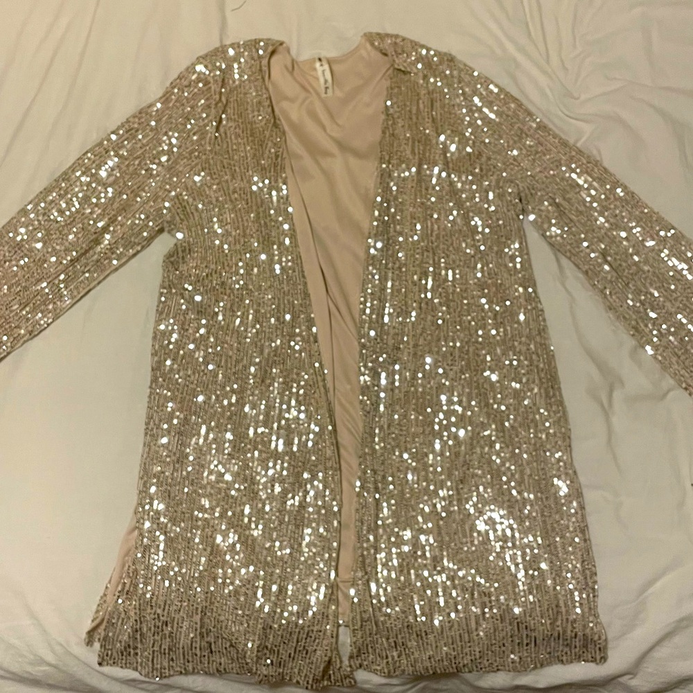 Gold sequin long sleeve duster